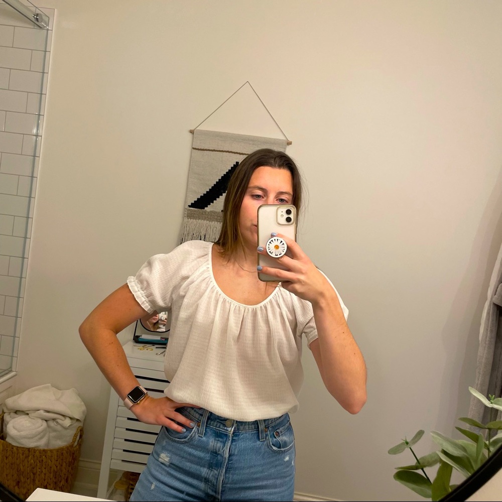 Madewell White puff sleeve top